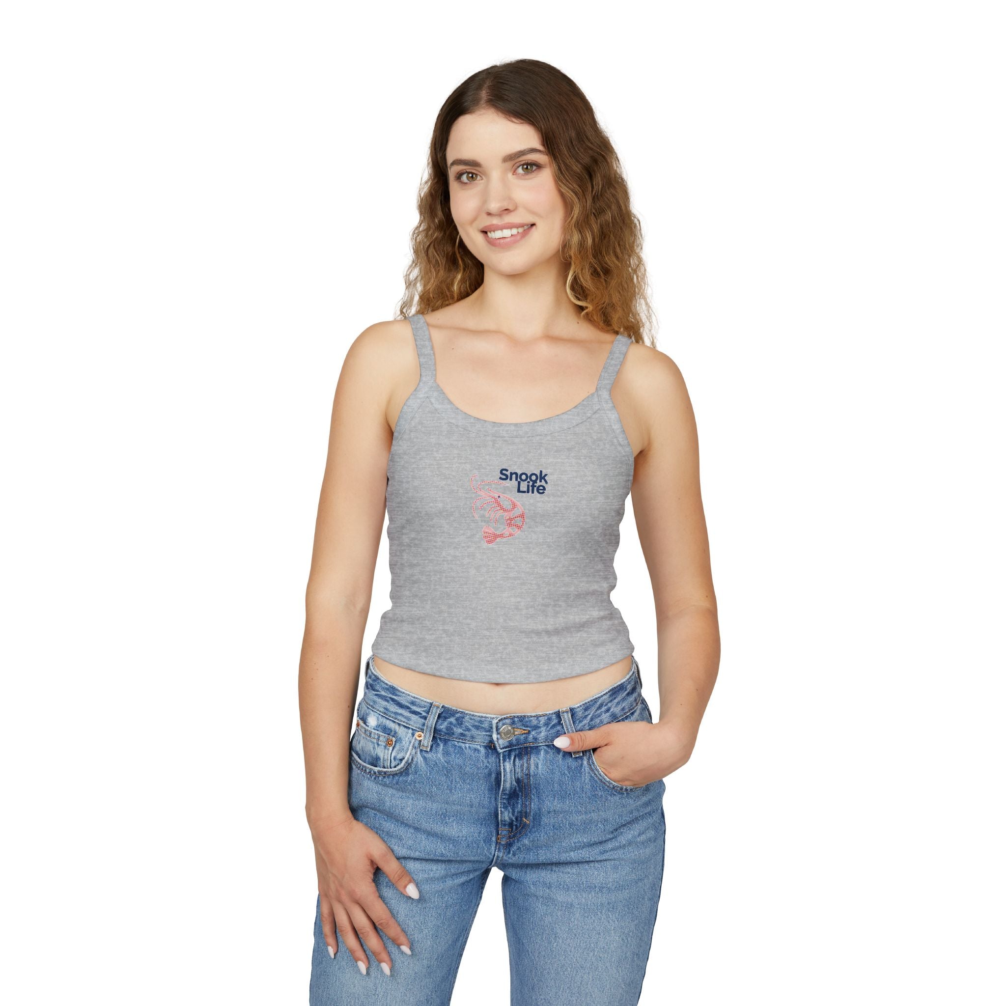 Snook Life® - Women's Spaghetti Strap Tank Top — Minimal Pink Shrimp Graphic