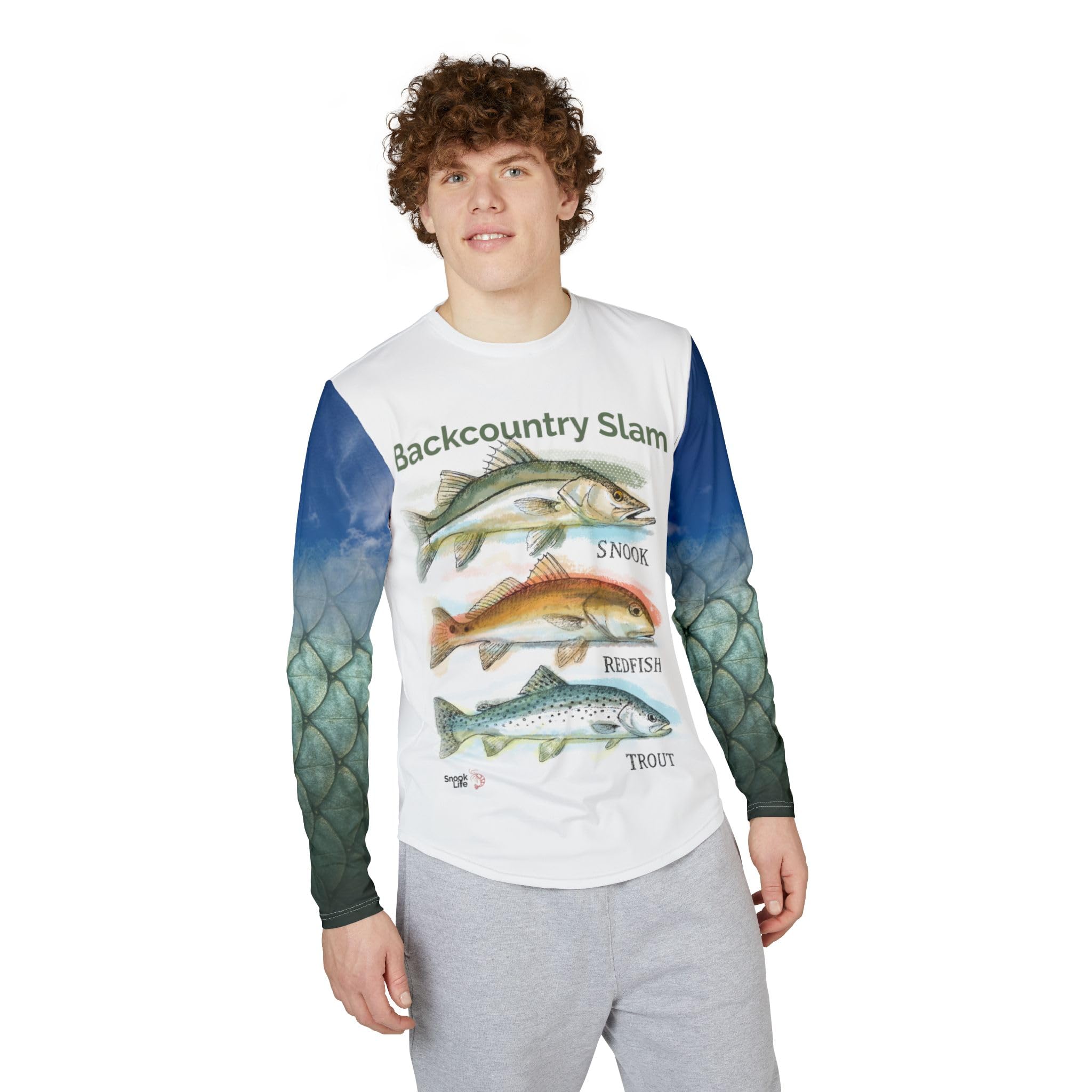 Snook Life® - Backcountry Slam Fish Illustration Long Sleeve Shirt | Snook Redfish Trout AOP UV
