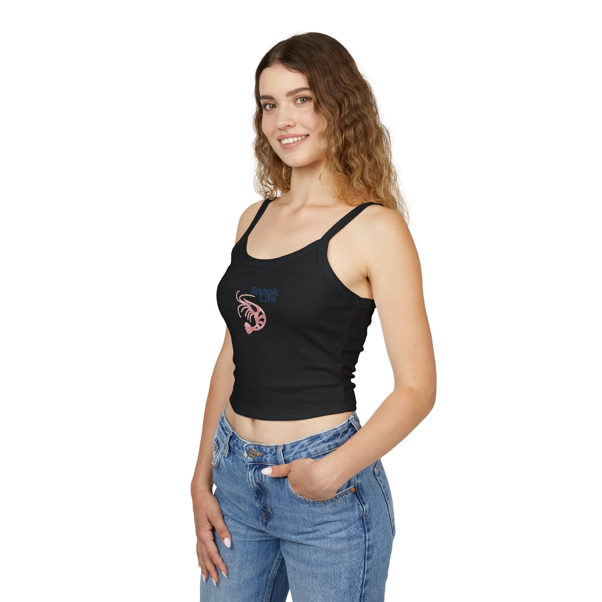 Snook Life® - Women's Spaghetti Strap Tank Top — Minimal Pink Shrimp Graphic