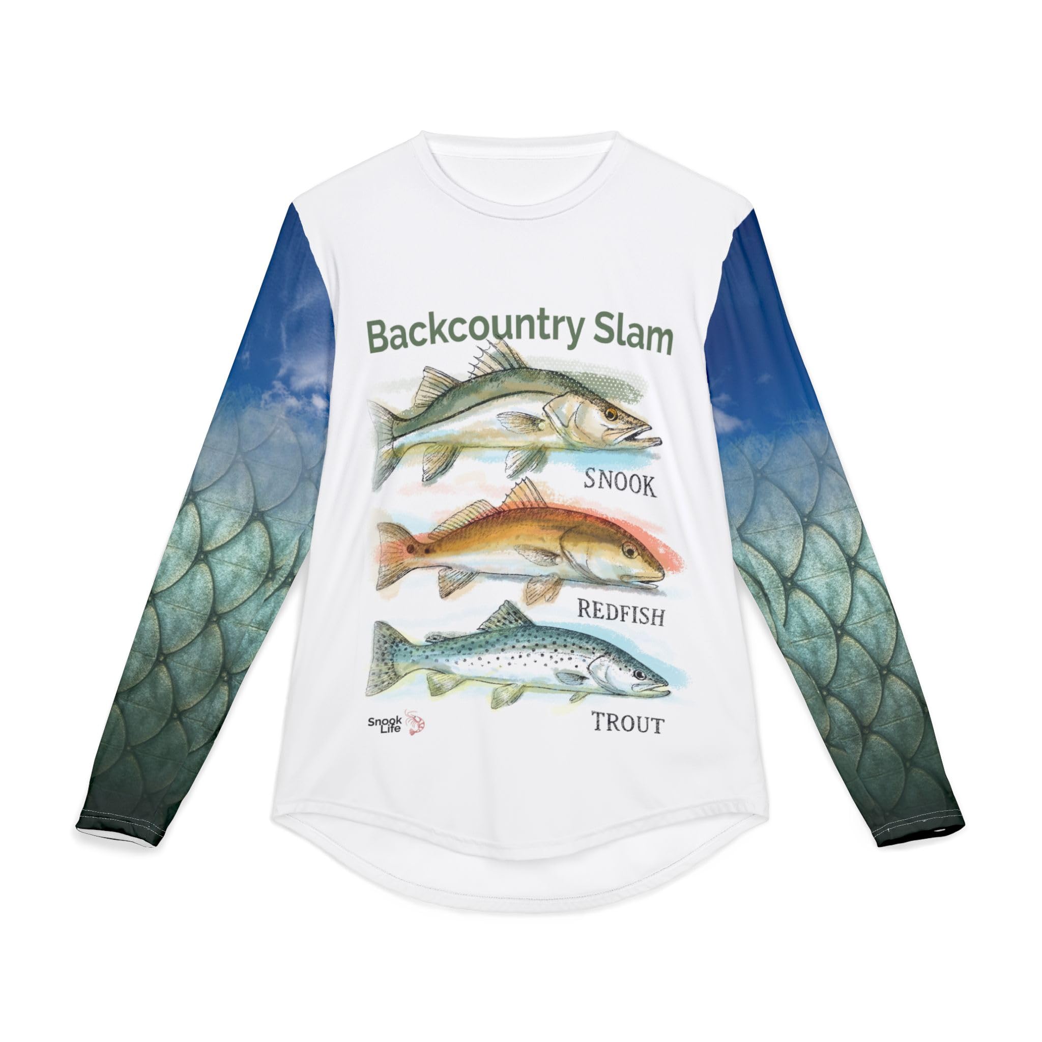 Snook Life® - Backcountry Slam Fish Illustration Long Sleeve Shirt | Snook Redfish Trout AOP UV