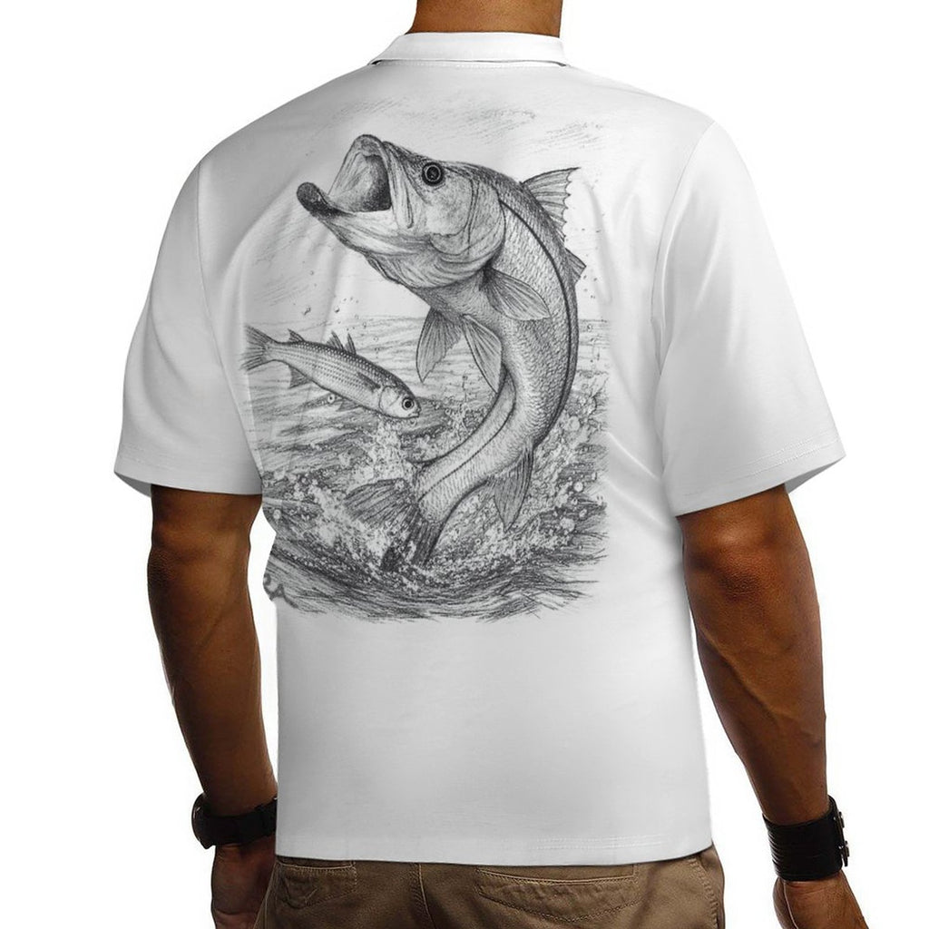 Snook Life® - Snook Sketch - 190gsm Cotton Men's Cuban Collar Short-Sleeve Shirt