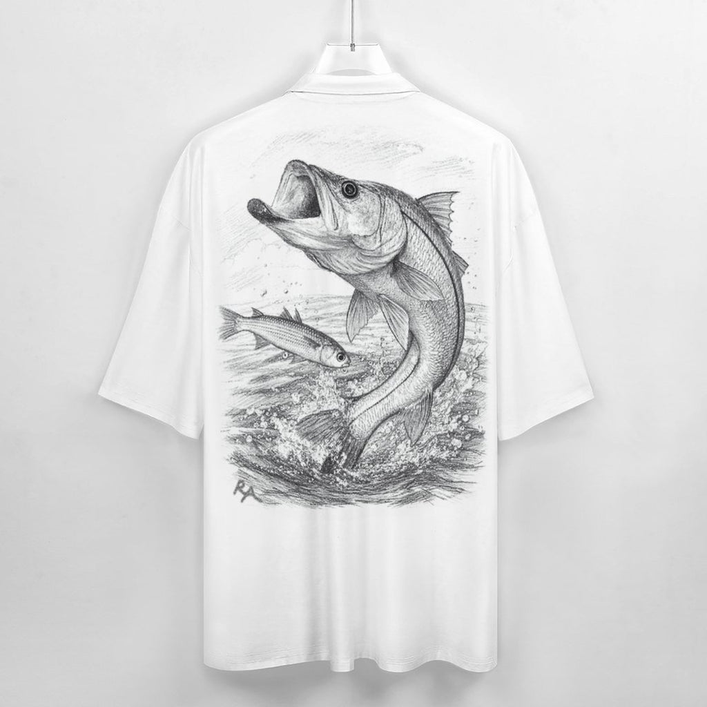 Snook Life® - Snook Sketch - 190gsm Cotton Men's Cuban Collar Short-Sleeve Shirt
